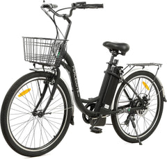 Citycruiser Electric Bike 26" E Bike 350W Motor Bicycles Removable 36V 10AH Lithium Battery Commute Step-Through Ebike Moped for Adults with Basket Shimano 7 Speed Gears