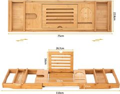 Bamboo Bathtub Caddy Tray with Extending Sides, Cellphone Tray and Wineglass Holder，Free Soap Holder