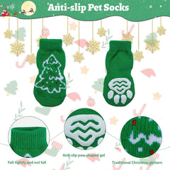 Dog Christmas Costume, Cat Christmas Outfit, Pet Christmas Costumes with Dog Bandanas Anti-Slip Dog Socks Reindeer Cat Hats for Small Medium Pets (Green, XL)