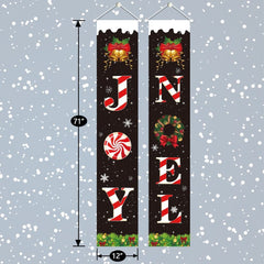 Christmas Porch Banner，Merry Christmas Banner，Porch Christmas Decorations， Christmas Porch Sign - Joy Noel Christmas Decorations Indoor outside - 70”X12”, BLACK