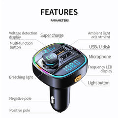 Bluetooth 5.0 Car Wireless FM Transmitter Adapter USB PD Charger AUX Hands-Free