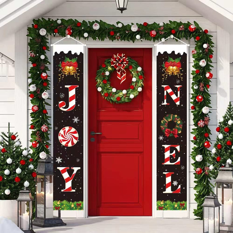 Christmas Porch Banner，Merry Christmas Banner，Porch Christmas Decorations， Christmas Porch Sign - Joy Noel Christmas Decorations Indoor outside - 70”X12”, BLACK