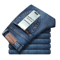 New Men Business Style Slim Fit Straight Jeans Fashion Classic Blue Black Male Stretch Casual Denim Trousers Plus Size 40
