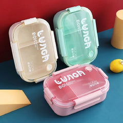 1100ml Wheat Straw Lunch Box, Student Lunch Box, Sealed/Divided Lunch Box with Tableware, Can be Microwave Heated