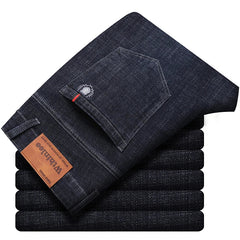 New Men Business Style Slim Fit Straight Jeans Fashion Classic Blue Black Male Stretch Casual Denim Trousers Plus Size 40