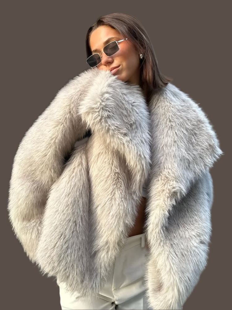 Faux Fur Coat – Chic Stand Collar, Loose Fit for Fall/Winter!