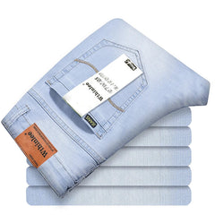 New Men Business Style Slim Fit Straight Jeans Fashion Classic Blue Black Male Stretch Casual Denim Trousers Plus Size 40