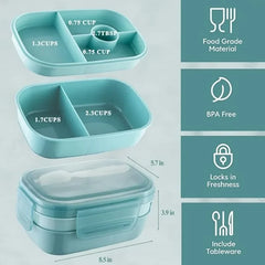 3 Layers Stackable Bento Lunch Container with Utensils 1900ml Large Capacity Lunch Box Leak-Proof Portable for Dining Out  Work