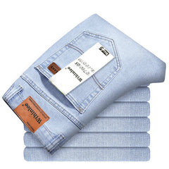 New Men Business Style Slim Fit Straight Jeans Fashion Classic Blue Black Male Stretch Casual Denim Trousers Plus Size 40