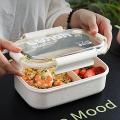 1100ml Wheat Straw Lunch Box, Student Lunch Box, Sealed/Divided Lunch Box with Tableware, Can be Microwave Heated