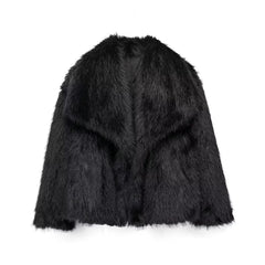 Faux Fur Coat – Chic Stand Collar, Loose Fit for Fall/Winter!
