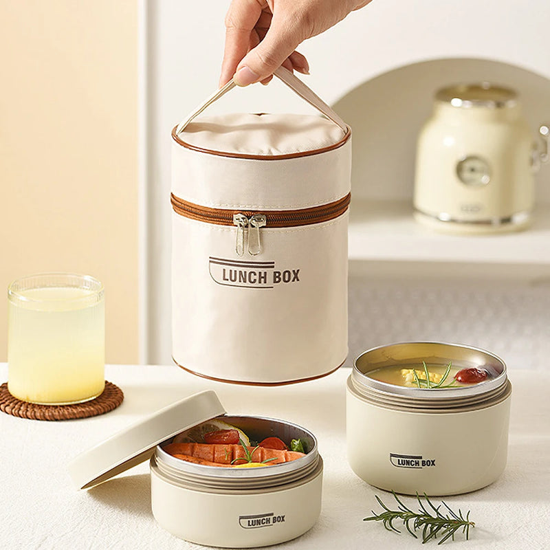 Bento Lunch Box Set Portable Keep Warm Lunch Container With Insulated Bag Microwaveable Leakproof Stainless Steel Thermal Box