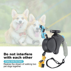 DoubleHead Traction Dog Leash with LED Light(Black )