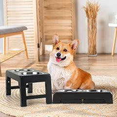 Double Stainless Steel Bowl Adjustable Pet Feeder w/ Stand