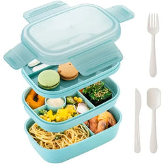 3 Layers Stackable Bento Lunch Container with Utensils 1900ml Large Capacity Lunch Box Leak-Proof Portable for Dining Out  Work