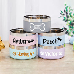 Personalized Stainless Steel Dog & Cat Bowls with Name – Custom Pet Gift & Treat Labels