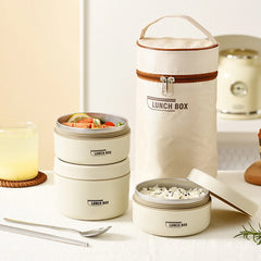 Bento Lunch Box Set Portable Keep Warm Lunch Container With Insulated Bag Microwaveable Leakproof Stainless Steel Thermal Box