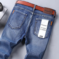 New Men Business Style Slim Fit Straight Jeans Fashion Classic Blue Black Male Stretch Casual Denim Trousers Plus Size 40