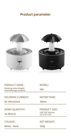 Rotating Umbrella Water Drop Air Humidifier with Colorful Light