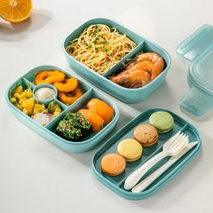 3 Layers Stackable Bento Lunch Container with Utensils 1900ml Large Capacity Lunch Box Leak-Proof Portable for Dining Out  Work