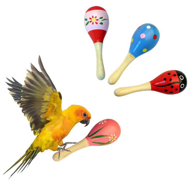 Parrot Toy Colorful Parrot Rattle Sand Hammer Wooden Ball Toy Bird Bites Wisdom Interactive Training Toys Pet Bird Toys