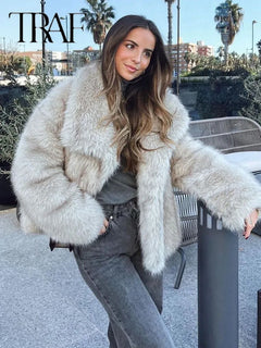 Faux Fur Coat – Chic Stand Collar, Loose Fit for Fall/Winter!