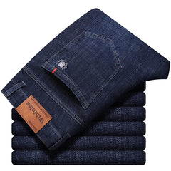 New Men Business Style Slim Fit Straight Jeans Fashion Classic Blue Black Male Stretch Casual Denim Trousers Plus Size 40