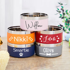 Personalized Stainless Steel Dog & Cat Bowls with Name – Custom Pet Gift & Treat Labels