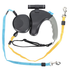 DoubleHead Traction Dog Leash with LED Light(Black )