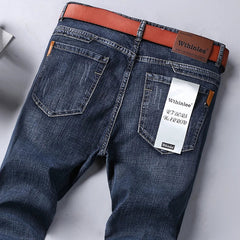 New Men Business Style Slim Fit Straight Jeans Fashion Classic Blue Black Male Stretch Casual Denim Trousers Plus Size 40
