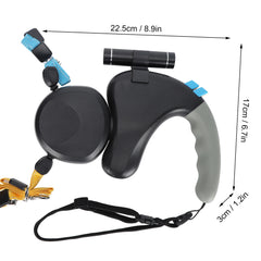 DoubleHead Traction Dog Leash with LED Light(Black )