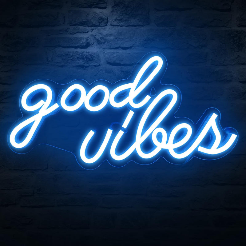 Good Vibes Neon Sign for Bedroom Wall Decor Powered by USB Neon Light, Ice Blue Color,16.1