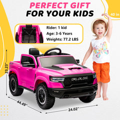 RAM Ride on Car, 12V Powered Ride on Toy with Remote Control, 4 Wheel Suspension, 5 Point Safety Belt, MP3 Player, Bluetooth, LED Lights, Electric Cars for 3-8 Years Boys Girls