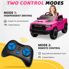 RAM Ride on Car, 12V Powered Ride on Toy with Remote Control, 4 Wheel Suspension, 5 Point Safety Belt, MP3 Player, Bluetooth, LED Lights, Electric Cars for 3-8 Years Boys Girls